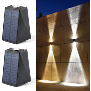 LUHLEE Solar Wall Lights Outdoor, Upgrade 2000 mAh Wall Sconce Lights 3000/6500K, IP65 Waterproof Wall Mounted Solar Outdoor Lights for Fence Porch Patio Garage Pergola Backyard (Dual Color, 2 Pack)