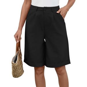 TESANCCO Bermuda Shorts for Women Knee Length High Waist 2025 Trendy Summer Dressy Casual Straight Leg Shorts with Pocket L