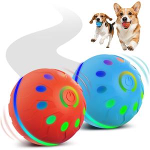 2 Pack Interactive Dog Ball Toy, BPA-Free Rechargeable Automatic Rolling Ball Toys with Lights & 2 Modes, Waterproof Dog Balls to Offer Entertainment, Gifts for Small & Medium Dogs (Citrus & Navy)