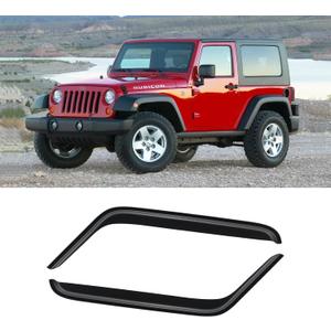 Window Visors for 2007-2018 Jeep Wrangler JK 2-Door, Rain Guards Shields Vent Deflector Shade Wind Dark Smoke 2008 2009 2010 2011 2012 2013 2014 2015 2016 2017, Tape-On, 2PCS