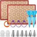 Angadona Macaron Silicone Baking Mats Kit (16pcs set) Macaroon Baking Mat Set of 2 Half Sheet Macaron Silicone Mat Nonstick Macaron Mat Sheet,6 Piping Tip,2 Piping Bag with 3 Bag Tie,2 Coupler
