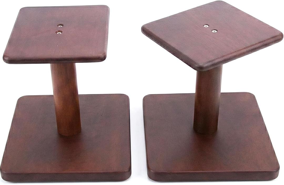 Desktop Speaker Stands Made of Pure Solid Wood, Natural Style, 360 Rotatable Top Plate, Suitable for Medium/Large Tabletop Speakers and Studio Monitors (WalnutBrown Finish_DSS7(7 inch))