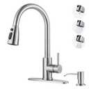 WOWOW Kitchen Faucet: 304 Stainless Steel Kitchen Sink Faucet with Pull Down Sprayer 3 Modes, Single Handle High Arc Mixer Taps for Sink, RV, Laundry, Bar (Brushed Nickel)