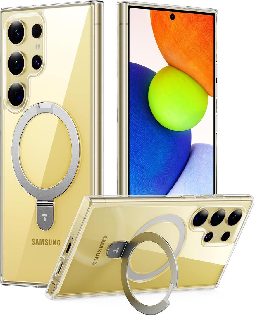 TORRAS Magnetic Designed for Samsung Galaxy S24 Ultra Case [Compatible with Magsafe] Stand, [Military Grade Drop Tested] Shockproof Translucent Slim Protective Ostand, Clear