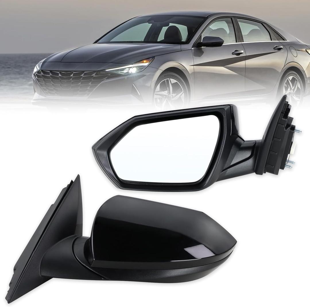 Left Driver Side Mirror Compatible With 2021 2022 2023 2024 2025 2026 Hyundai Elantra With Manual Folding Power Glass Black Replace#87610AA120(3Pins)