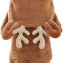 Reindeer Dog Costume Christmas Small Dog Hoodies with Antlers and Plush Ears Fleece Puppy Sweatshirt Winter Cat Clothes Cold Weather Coat Pet Santa Outfit (Brown, X-Small)