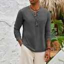 Beotyshow Mens Distressed Henley Shirts Front Placket Retro Long Sleeve Tee Shirts Casual Button Down Washed T-Shirts for Men (Black, XL)