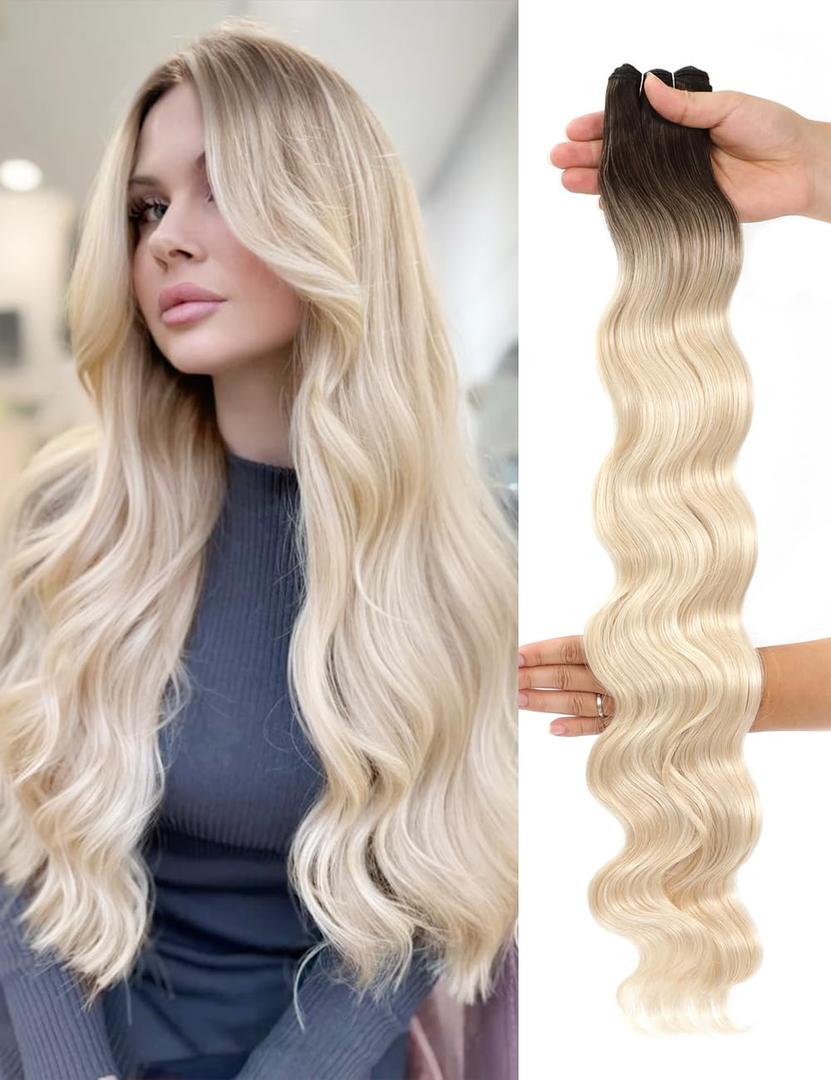 30 inch Long Body Wave Bundles Medium Brown to Bleach Blonde Bayalage Hair Extensions Sew in Weft for Women