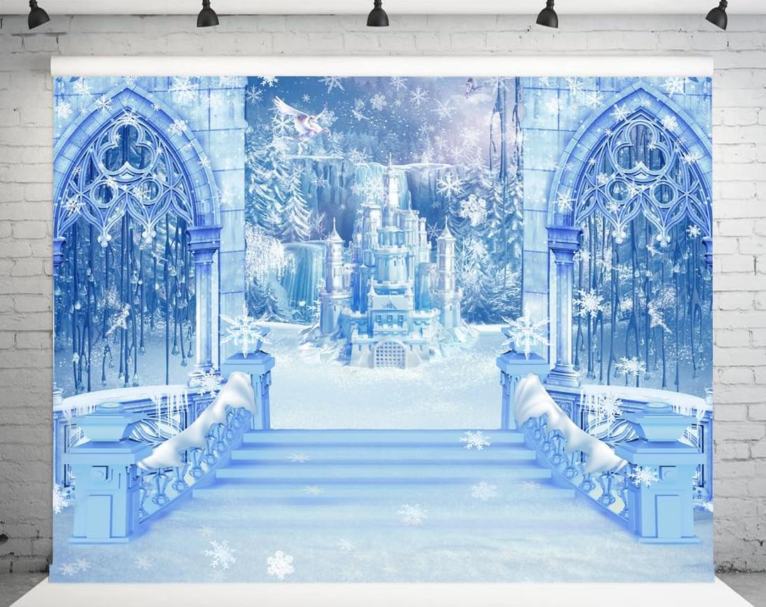 10X8FT Winter Wonderland Castle Scene Backdrop Ice and Snow White World Photography Backdrops Christmas Party Decorations Supplies Banner Photoshoot Photo Studio Props DH-854