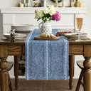 Artoid Mode Blue Rustic Cotton Linen Table Runner, Seasonal Embroidered Hollow Kitchen Dining Table Decoration for Home Party Decor 13x108 Inch