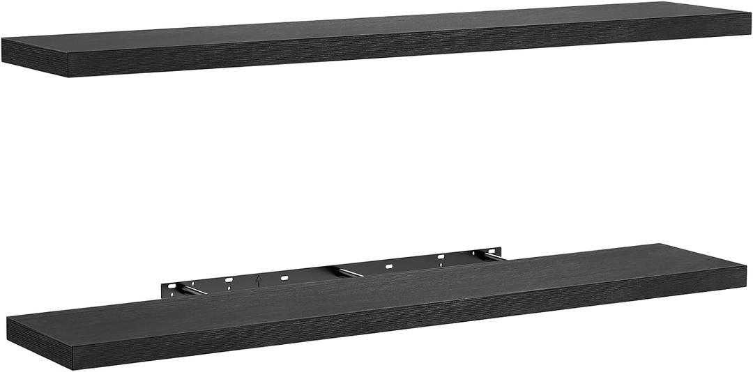 AMADA HOMEFURNISHING Floating Shelves Wall Mounted, 47 x 8 Inch Wall Shelves for Bathroom, Bedroom, Living Room, Black Shelves Set of 2