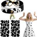 Cow Costume Accessories for Women - Cow Bell Choker & Felt Print Stickers, Cowbell Necklace Collar Outfit for Adult, Halloween Animal Cosplay Costumes DIY Dress Up