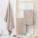 Homaxy Premium Kitchen Towels(18x 28, 12 Pack), Large Cotton Kitchen Hand Towels, Flat and Terry Dish Towels, 380 GSM Highly Absorbent Tea Towel Set with Hanging Loop, Khaki