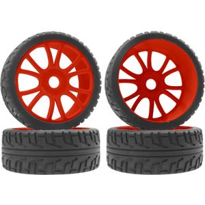 ShareGoo 1/8 RC Buggy Off Road Tires and Wheels Rim 17mm Drive Hex Compatible with Arrma Typhon Kyosho Losi VRX Redcat Tamiya HPI 1/8 RC Off Road Buggy (Red)