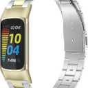 Wearlizer Compatible with Fitbit Charge 6/Charge 5 Bands for Women Men, Classic Stainless Steel Ultra-Thin Lightweight Replacement Straps Charge 6/Charge 5 Bands (Soft Gold + Sliver)