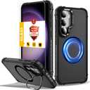 for Samsung Galaxy S23 Case Magnetic Compatible with MagSafe Support Wireless Charger,Built-in Camera Cover Kickstand+with Screen Protector,Military Grade 360Full Phone Protection Black