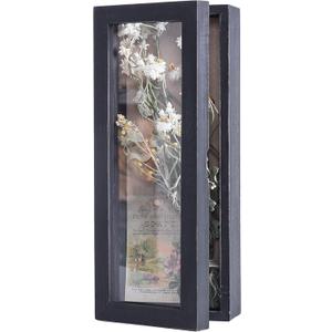 Freezing point Shadow Box Frame 5x12.5 Shadow Box Pin Display Case Cabinet Picture Frame with Linen Back Memorabilia Awards Medals Bouquet Badge Wedding Memory Box for Keepsakes Black Small Narrow