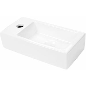 Wall Mount Hang Small Vessel Sink, Ceramic Liberty Wall Mount Sink, Rectangle Bathroom Sink, Classic Look and Save Space, 14.5L" x 7.4"W (Left Hand)