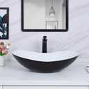 Davivy 24.5'' X 13.8'' Large Matte Black Oval Vessel Sink With Pop Up Drain, Boat Shape Ceramic Bathroom Above Counter Sink (Large)