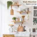 Wooden Floating Shelves for Wall, 15.7" W x 6" D x 0.6" H Large Wall Shelves, Hanging Storage Shelf with Hooks for Living Room, Kitchen, Bathroom, Bedroom Decor, Natural, 3 Packs