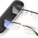 SKYOAK 2 Pack Executive Frameless Progressive Multifocus Reading Glasses for Men, Metal Rimless Blue Light Computer Readers