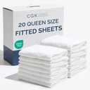 Bulk Case Pack of 20 Fitted Sheets - (20) Queen Size Fitted Sheets with Deep Pockets - Wholesale Bulk Bedding for Hotels, Spas & Airbnbs - Breathable & Cooling - Soft and Wrinkle Free - (Queen, White)