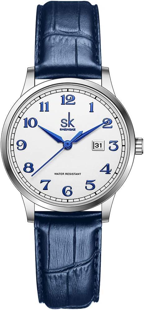 SHENGKE SK Classic Easy Read Watch for Women with Genuine Leather Band Ladies Calendar Watch