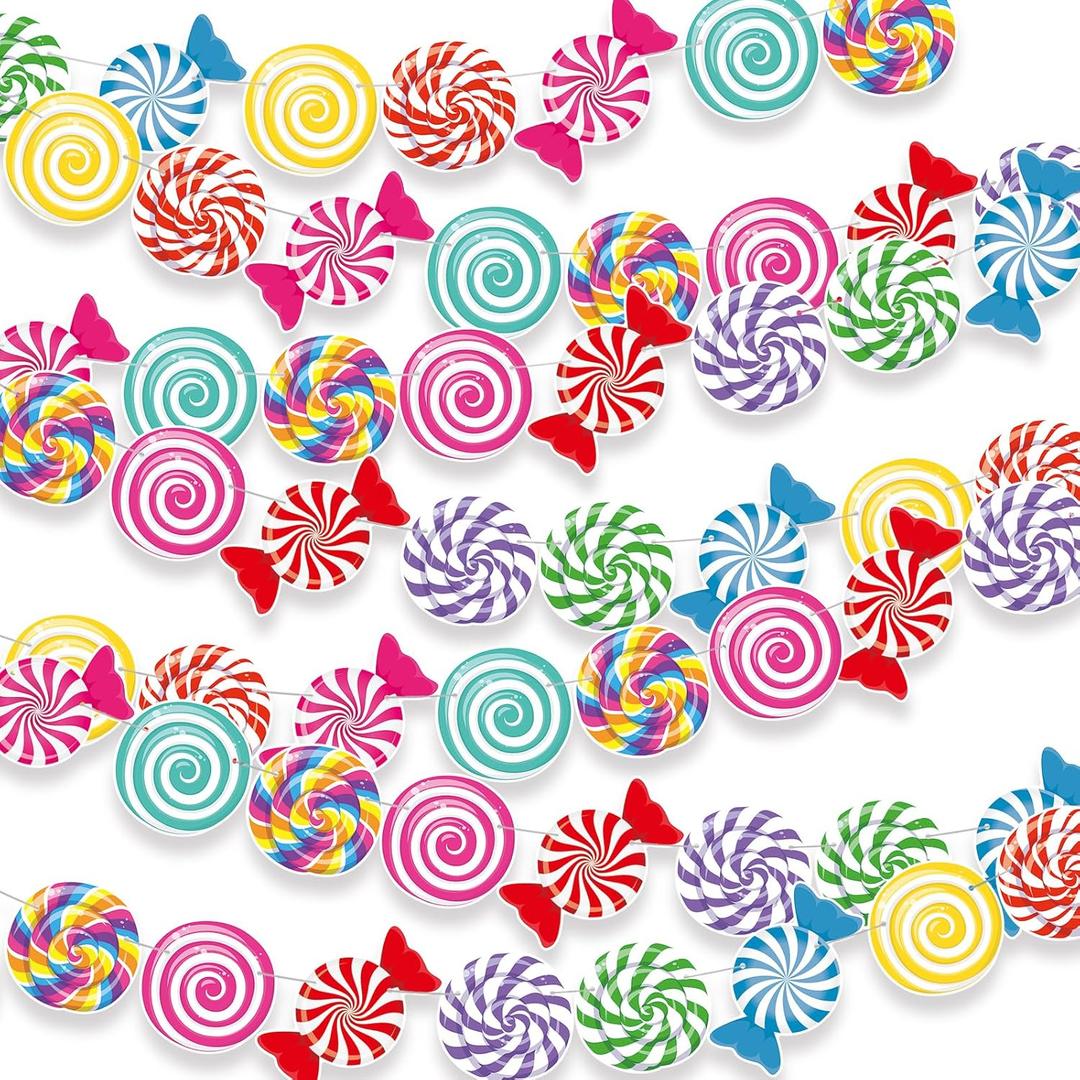 5pcs Candy Party Decorations Swirl Candy Garland Banner Paper Cutouts Lollipop Garland Banner for Sweet Lollipop Baby Shower Birthday Party Supplies