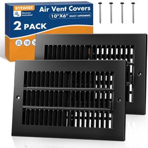 10 x 6 Inch (Duct Opening) 2-Way Vent Casing Black Sidewall and Ceiling Exhaust Covers, Rugged Solid Steel HVAC Covers, 2 Pack Black Vent Covers