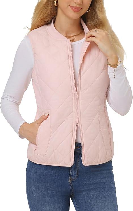 Fuinloth Women's Quilted Vest, Rib Collar Lightweight Zip Padded Gilet, XXL