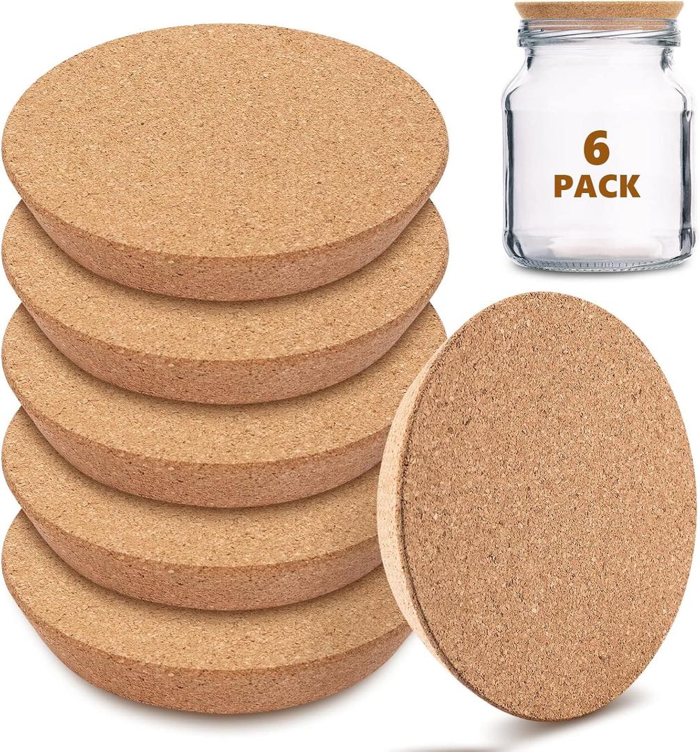 Kathfly 6 Pcs Cork Stoppers 3. 8-4. 5 Inch Large Cork Canning Jar Lids Wood Tapered Plugs Glass Jar Wine Bottle Lids Canning Wide Bung Stopper for Home Bar Kitchen Accessories (Large)