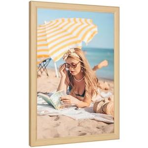 22x30 Wood Frame, Rustic Natural Wooden 30x22in Poster Picture Frame, Modern Beige Woodgrain 22 x 30inch Gallery Wall Photo Frame with HD Plexiglass, Horizontal Vertical Wall Mounting Display 1pcs