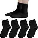 4 Pack Kids Crew Socks Youth Girls Boys Soft Cotton Seamless Toe Socks for School Uniform Dress (Black, M)