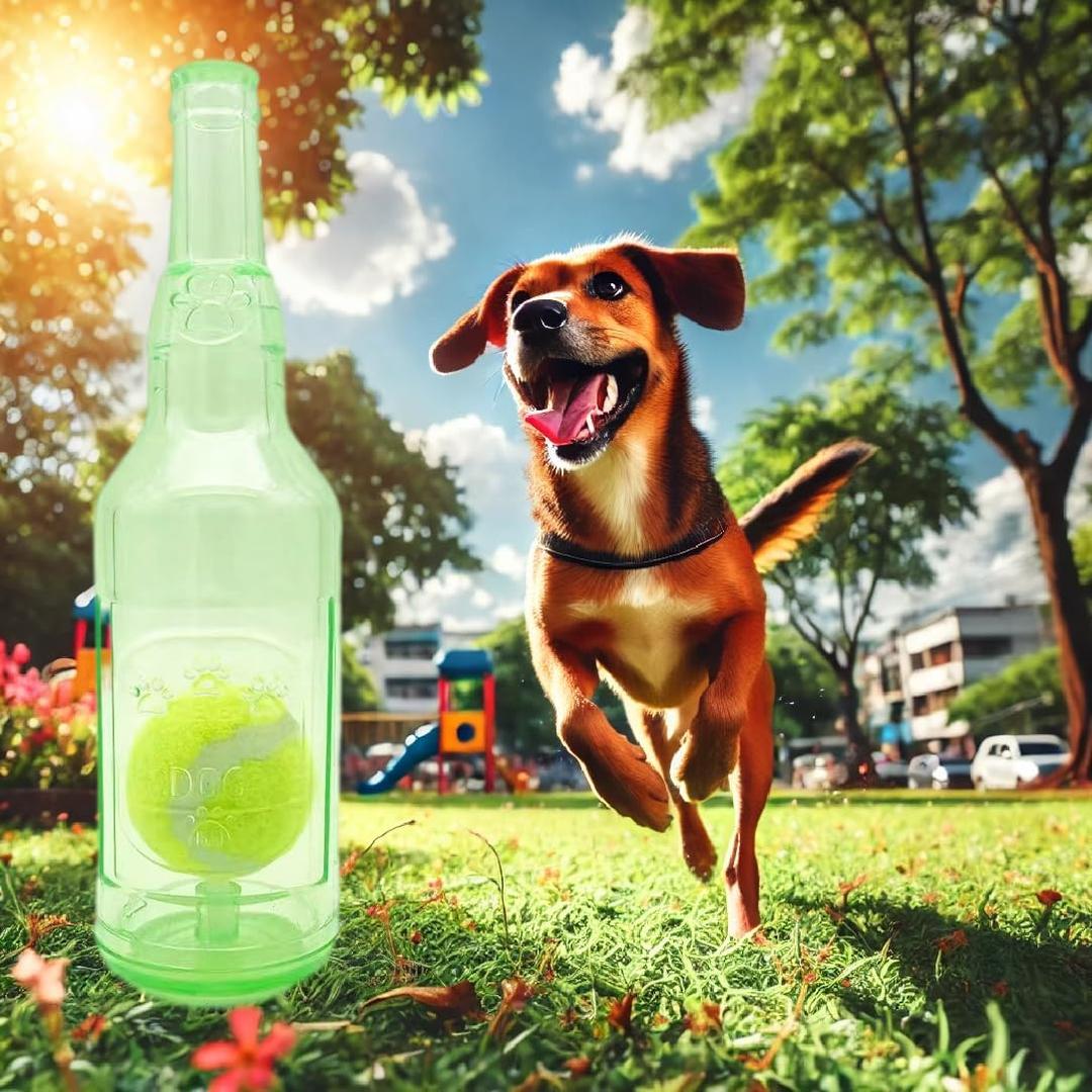 Wine Bottle Dog Toy, Fun Interactive Cute Squeaky Dog Toys with Tennis Ball Inside, Ideal for Large/Medium/Small Dogs to Fetch Games and Bonding Time,Medium-Green (2.17" x 2.17" x 7.87")