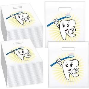 Aliceset 300 Pcs Tooth Merchandise Bags with Handles Plastic Dental Bags for Patients Dental Gifts Bulk for Dentist Office Goodie Packaging Appreciation Gifts Retail Party Favor, 8.27x9.45in (Cute)