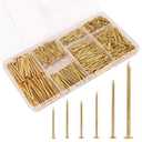 700 Pcs Picture Hanging Nails Assortment Kit - 6 Sizes Wall Hanging Set for Frame Art Photo, Brass Small Framing Nails, Gold Finishing Nails