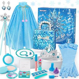 Frozen Toys Makeup & Dress Up Set for Girls 3 4 5 6 Year Old Kids Makeup Kit Princess Real Make up Pretend Play Toy Frozen Costumes Nail Polish Set Birthday Gifts for Girls Toddlers Ages 3-5 4-7 6-8