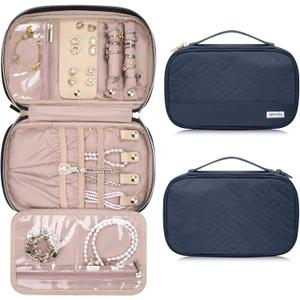 Jewelry Travel Case Organizer for Necklaces, Earrings, Rings, Bracelet, Watch, Soft Sided, Blue