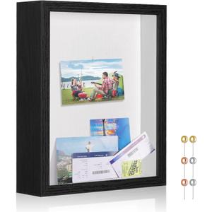 Travel Adventure Challenge Archive Shadow Box Picture Frame with Slot,11x14 Travel Ticket Card Memory Box for Keepsake Box, Top Loading Shadow Box Display Case Travel Decor Gift (Black,11x14)