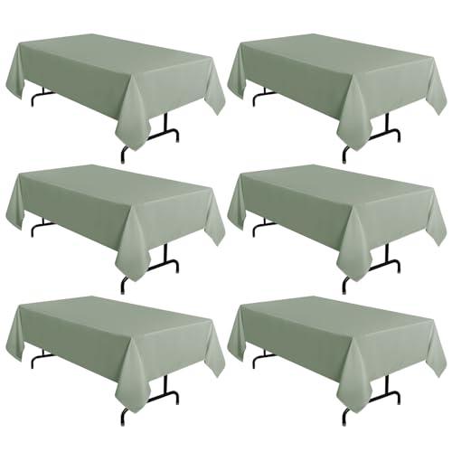 sancua 6 Pack Sage Green Tablecloth 60 x 102 Inch, Rectangle Table Cloth for 6 Feet Tables - Stain and Wrinkle Resistant Washable Polyester Table Cover for Dining Tables, Buffet Parties and Camping