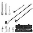 KOOPOOL 10-Piece Breaker Set - 3/8", "1/2", "1/4" Breaker Bars, 180 Rotatable Head, 3 Extension Bars, 6"-15" Lengths, Organizer Case