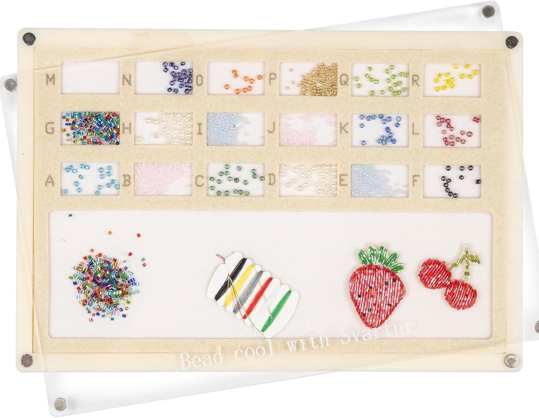 Svartur Acrylic Bead Mat with Lid, Solid Base Seed Bead Tray with Built-in Felt Bead Mat & Magnetic Cover, Bead Board for Jewelry Making, Bead Sorting Tray for Seed Bead, Small Bead Under 4mm (Beige)