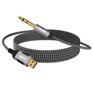 USB to 6.35mm TRS Stereo Audio Cable 15 FT, USB-A to 1/4" Audio Adapter Aux Jack Stereo Cord, Gold-Plated Connector, Nylon Braided Jacket, DAC Chip, for Laptop, Amplifier, Mixer, Home Theater, Speaker