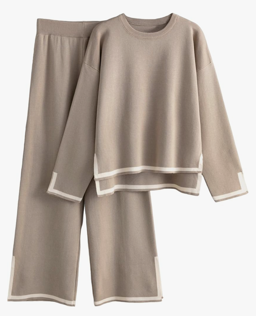 Tanming Women's 2 Piece Outfits Long Sleeve Knit Sweater Top Wide Leg Pants Lounge Sets Tracksuits. Size XS