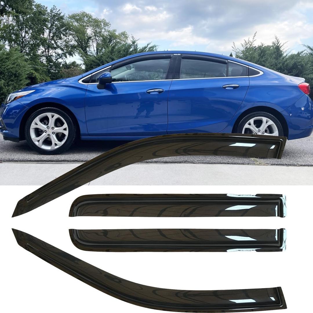 4pcs Original Shatterproof Rainproof Window Wind Deflectors for Chevrolet 2016-2019 Cruze (Excludes Classic Model),Outside Mount Rain Guards Set,Nice Looking Window Visor for Cars,Vent Deflector 94712