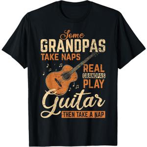 Real Grandpas Play Guitar Then Take Nap Funny Guitarist T-Shirt, M