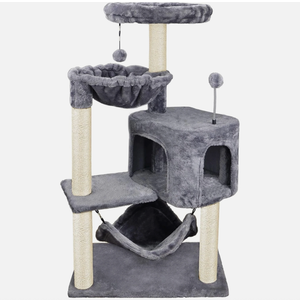 YUNIQUE Cat Tree with Cat Condo and Big Hammock, Grey