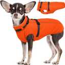 Lelepet Dog Winter Coat Waterproof Dog Jacket with Harness Built in Windproof Reflective Pet Coats for Dogs, Thermal Fleece Lined Coats for Cold Weather Walking Hiking, Orange, Small
