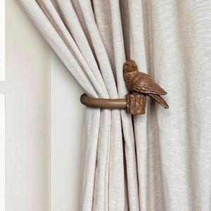 Curtain Drapery Holdbacks with Resin Bird, Wall Mount Drapery Hooks Holders, Set of 2, Wood Color, Suitable for Drywall (Chestnut)