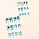 Christmas Press on Nails Blue Snowman Fake Nails Snowflake Short Square False Nails with Holly Gradient Polka Dot Blue Stick on Nail Xmas Full Cover Glue on Nails for Women 24Pcs